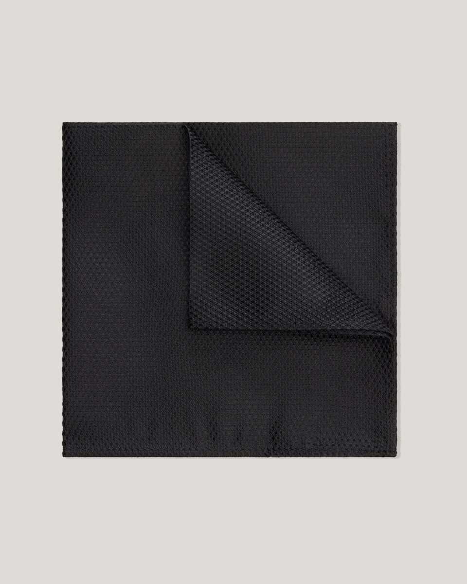 Silk Textured Two-Tone Pocket Square, Black, hi-res